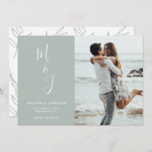 Modern Soft Sage Botanical Bröllop spara datum