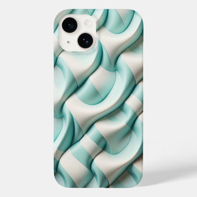 Modern Soft Teal and White Geometric Wave Phone  (Baksida)