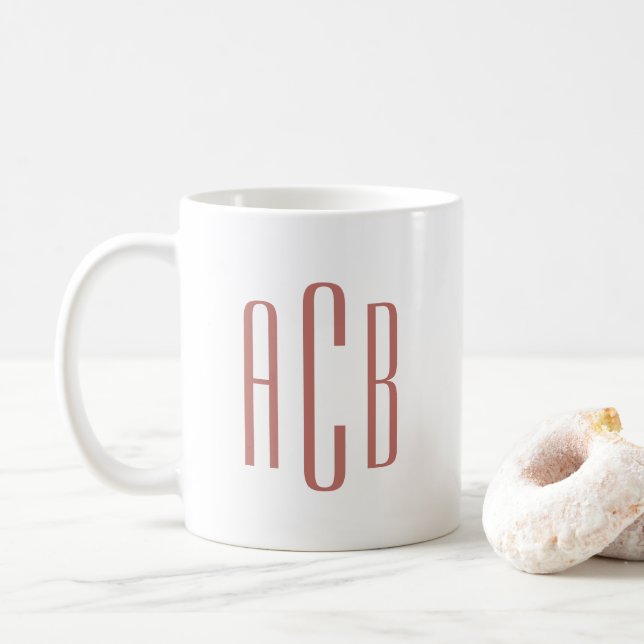 Modern Soft Terracotta Tre Brev Monogram Kaffemugg (Med munk)