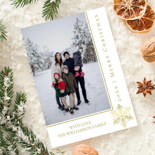 Modern softoport för julfoto | GULD Julkort (Gold Modern Snowflake Christmas Photo Card)