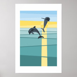 Modern Sol Hav Delfin i Turkos Gul Konst Poster