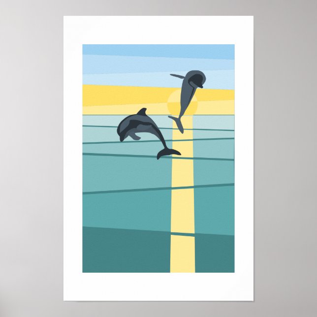 Modern Sol Hav Delfin i Turkos Gul Konst  Poster (Framsidan)