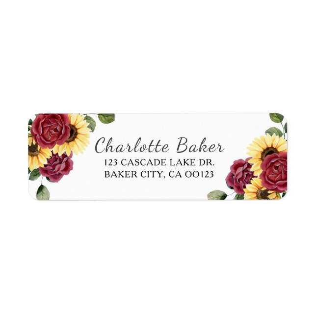 Modern sol- och Ro-Blommigt Returadress Etikett (Framsidan)