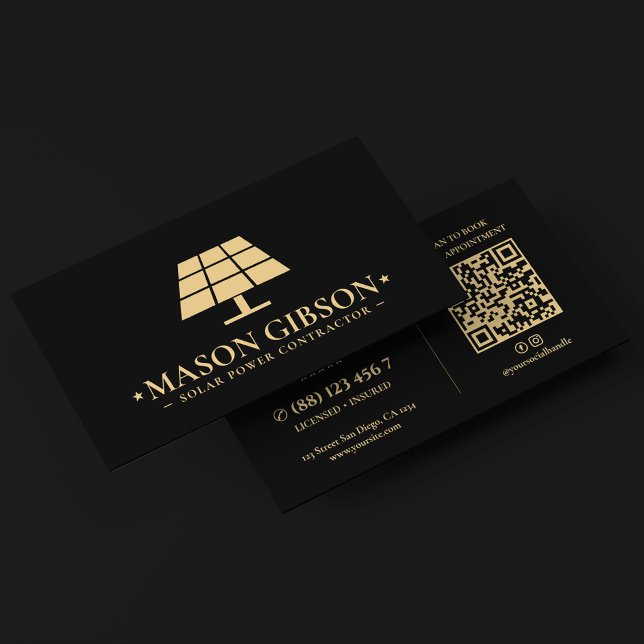 Modern solenergitekniker logotyp svart visitkort (Modern Solar Power Technician Logo Black Business Card
)