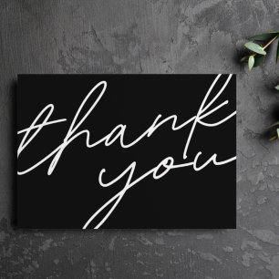 Modern Solid Black Calligraphy-skript Bröllop Tack Kort