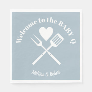 Modern Solid Blue BABY-Q Baby Shower BBQ Napkins Pappersservett