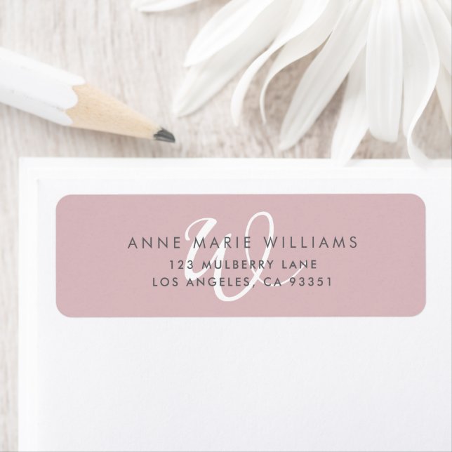 Modern solid dammig lila vit script monogram returadress etikett (Insitu)
