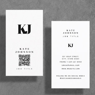 Modern Solid Monogram Initialer QR-kod Visitkort