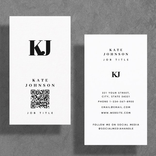 Modern Solid Monogram Initialer QR-kod Visitkort (Skapare uppladdad)