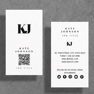 Modern Solid Monogram Initialer QR-kod Visitkort