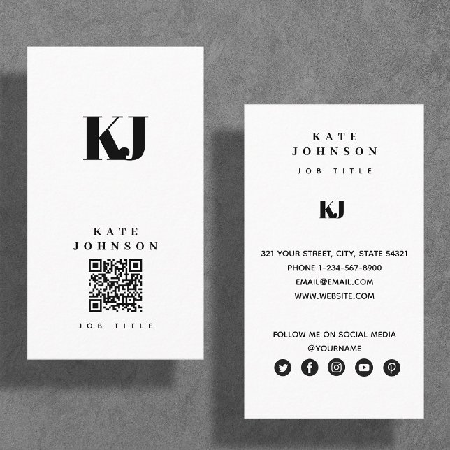 Modern Solid Monogram Initialer QR-kod Visitkort (Skapare uppladdad)