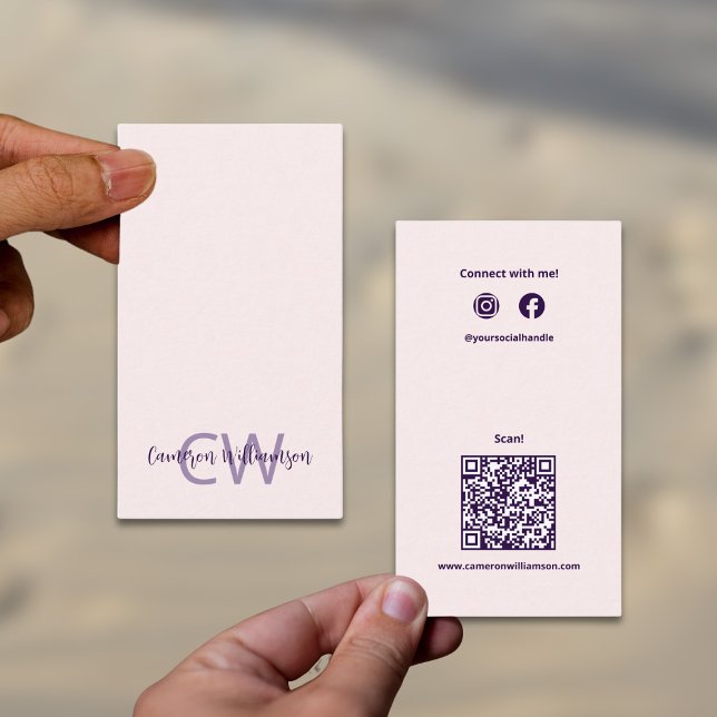 Modern Solid  Monogram QR-kod Social Visitkort (Modern Solid Blush Monogram QR Code Social Business Card)
