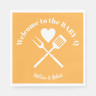 Modern Solid Pastel Orange BABY-Q Baby Shower BBQ Pappersservett