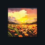 Modern solnedgång över blommans vattenfärg Fält Canvastryck<br><div class="desc">Den här välkomstdesignen har en modern imponerande stil-vattenfärg med en vacker solnedgång över fält av orange,  rött och gula blommor. Skapat av Farmhouse Press.</div>