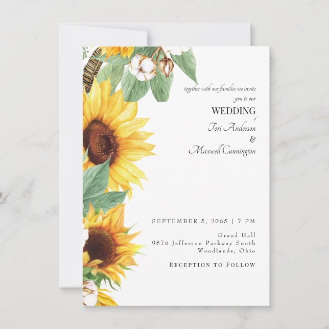 Modern solros - ingen föräldrabröllopsinbjudan inbjudningar (Framsida)