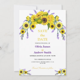 Modern Solros & Lavendel Bröllop Save The Date Spara Datumet