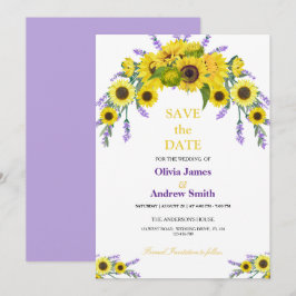 Modern Solros & Lavendel Bröllop Save The Date Spara Datumet
