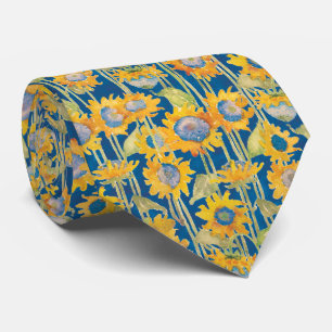 Modern solros på blå Blommönster Slips