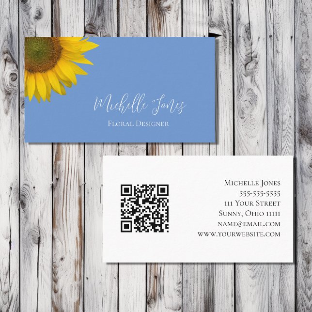 Modern solros QR-kod Blue Botanical Visitkort (Skapare uppladdad)