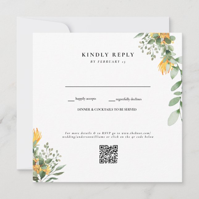 Modern Solros Vit Bröllop QR-kod RSVP (Framsida)