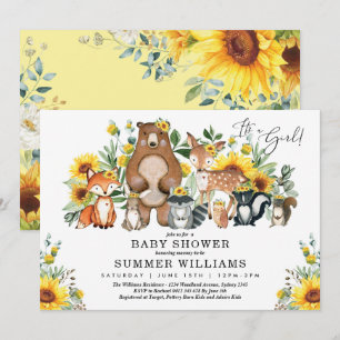 Modern Solros Woodland Animals Baby Shower Inbjudningar