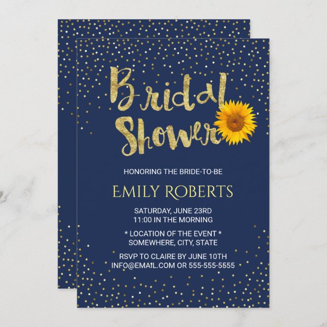 Modern Solrosblå Möhippa Inbjudningar (Fram/baksida)