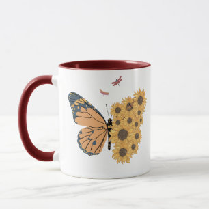 Modern solrosblommor, fjäril och Dragonfly Mugg