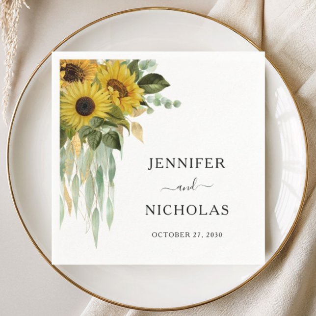 Modern Solrosbröllop  Pappersservett (Modern Sunflower Wedding Napkins)