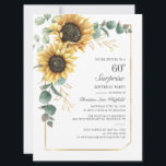 Modern solrosgrönisk Blommigt 60:e födelsedagen Inbjudningar<br><div class="desc">Eucalyptus Solros Blommigt Skript 60:e födelsedagsinbjudan som du enkelt kan anpassa med din party-information genom att klicka på knappen "Anpassa". Blommigt av ljusstark gult och grönt självklar med guld-folie,  geometriskt ram och modern typografi</div>