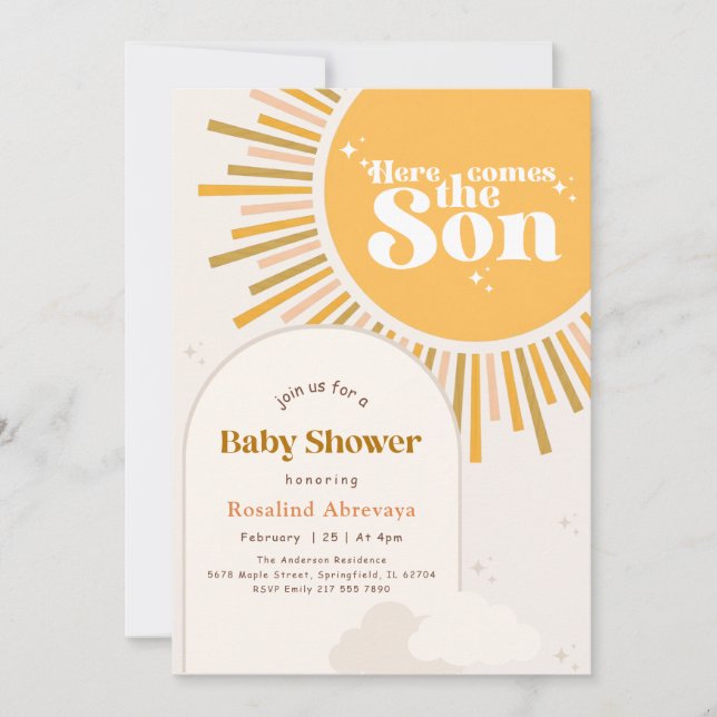 Modern Solsken Retro Boho Bebis Shower Inbjudningar (Framsida)