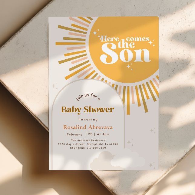 Modern Solsken Retro Boho Bebis Shower Inbjudningar (Skapare uppladdad)