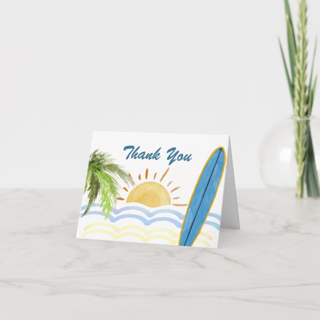 Modern Solskine Tropical Surfing Baby Shower Tack Kort (Framsida)