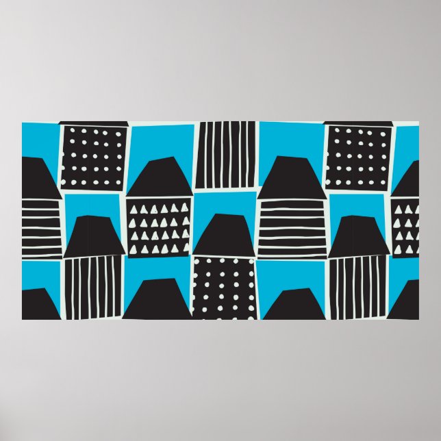 Modern sömlös mönster med hus i svart och b poster (Framsidan)