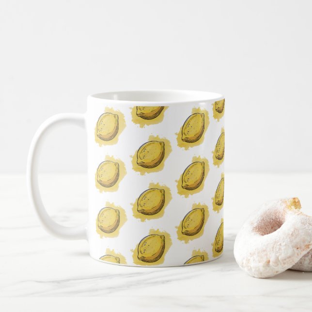 Modern sömlös mönster vattenfärg gul citron    kaffemugg (Med munk)