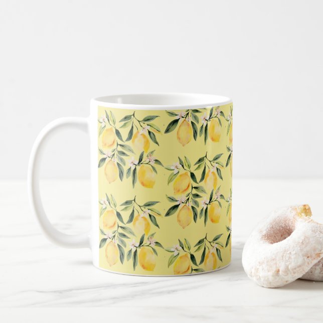 Modern sömlös mönster vattenfärg gul citron kaffemugg (Med munk)