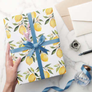 Modern sömlös mönster vattenfärg gul citron presentpapper