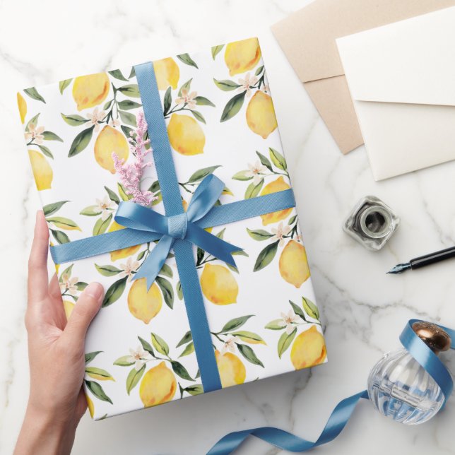 Modern sömlös mönster vattenfärg gul citron presentpapper (Gifting)