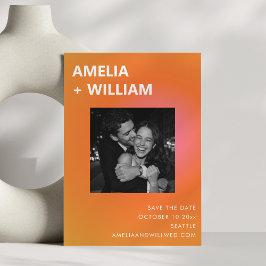 Modern sommar orange rosa bröllopsfoto spara datumet