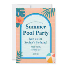 Modern sommar poolparty födelsedagsinbjudan persik