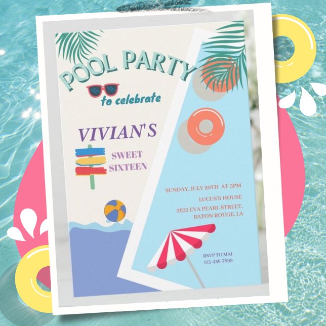 Modern sommardag Bassäng Party Sweet 16 födelsedag Inbjudningar (Skapare uppladdad)
