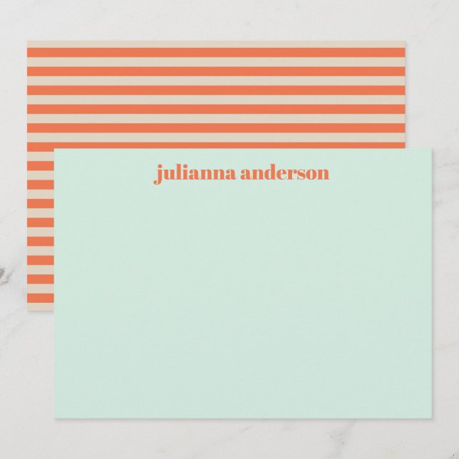 Modern sommarmint-Orange, stripe-Personlig Anteckningskort (Fram/baksida)