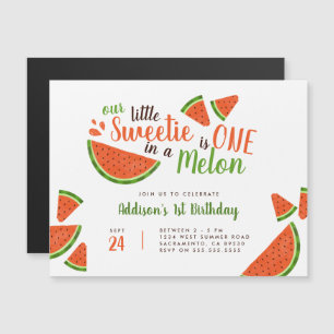 Modern sommarvattenmelon en i Melon Birthday Magnetisk Inbjudningskort