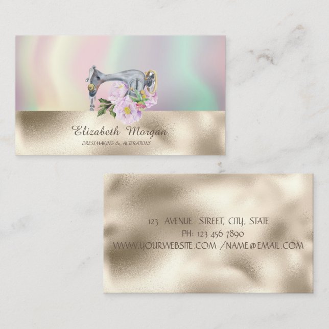 Modern sömmaskin Holografiskt Guld Visitkort (Fram/baksida)
