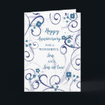 Modern son & Son i Law Bröllop-årsdagen Kort<br><div class="desc">Lycklig-bröllop-årskort för son och son i lag med modernt blåa blommor och snurrande utformning,  och hjärtligt versum.</div>