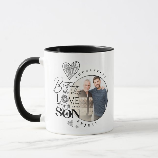 Modern Son, sonson Födelsedag Typography Foto Mugg (Vänster)