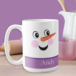 Modern Söt Anpassad Snömannen ansikte Purpurfärgad Kaffemugg
