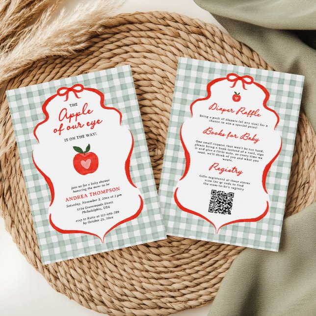 Modern Söt Äpple I Ögat Gingham Bebis Shower Inbjudningar (Skapare uppladdad)