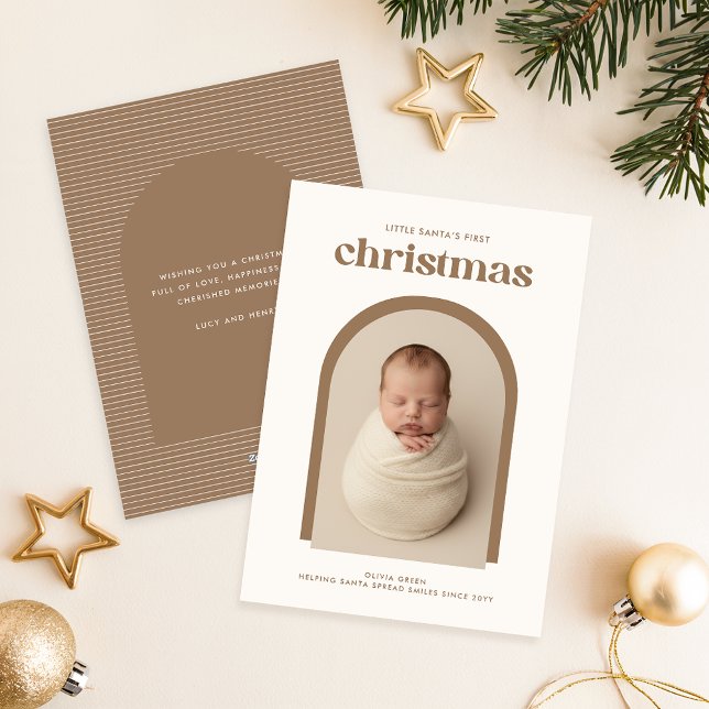 Modern Söt Bebis Första Jul Båge Foto Julkort (Skapare uppladdad)