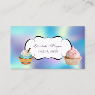 Modern Söt Behaglig Cupcake Bageri Holografisk Visitkort