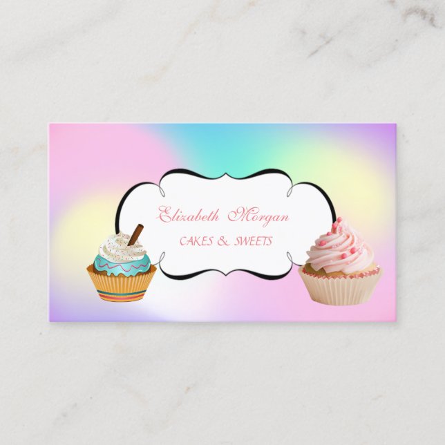 Modern Söt Behaglig Cupcake Bageri Ombre Visitkort (Framsida)